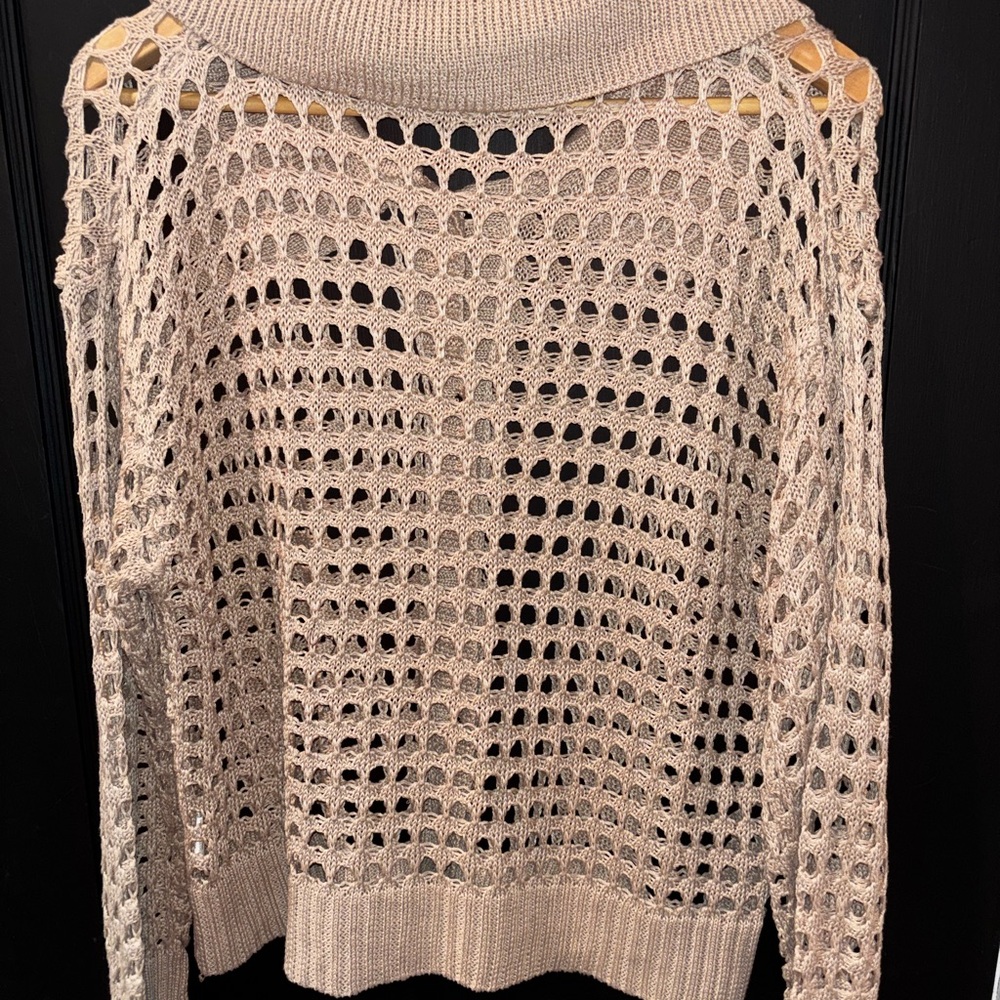 Open-Knit Crochet Beige Button Down Cardigan Sweater Size XXL - Picture 4 of 6